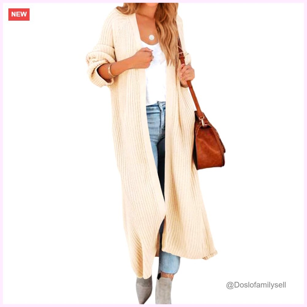 Oversized Long Cardigan Sweater Duster Coat Open Front Pockets